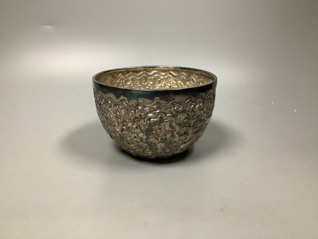 A late 19th/early 20th century Burmese embossed white metal bowl